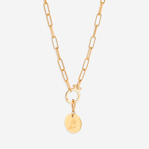 Engraved Birth Flower Disc Charm