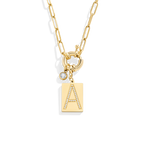 Pave Initial Pendant Necklace with Paperclip Chain
