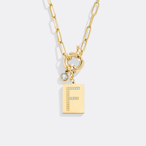 Pave Initial Pendant Necklace with Paperclip Chain