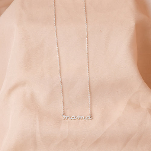 Pave Mama Script Necklace