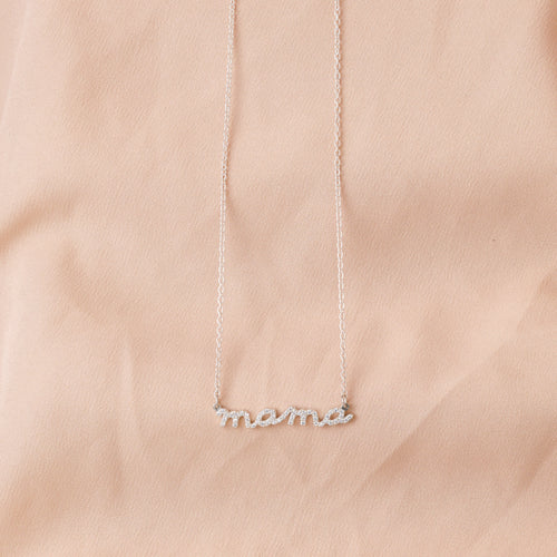 Pave Mama Script Necklace