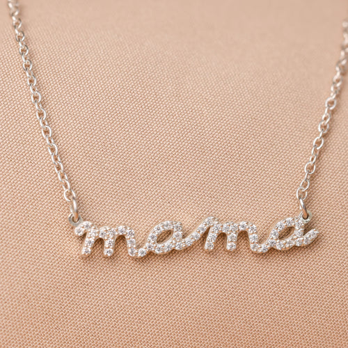 Pave Mama Script Necklace
