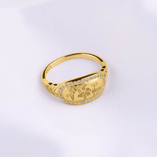 Personalized Birth Flower Bejeweled Ring