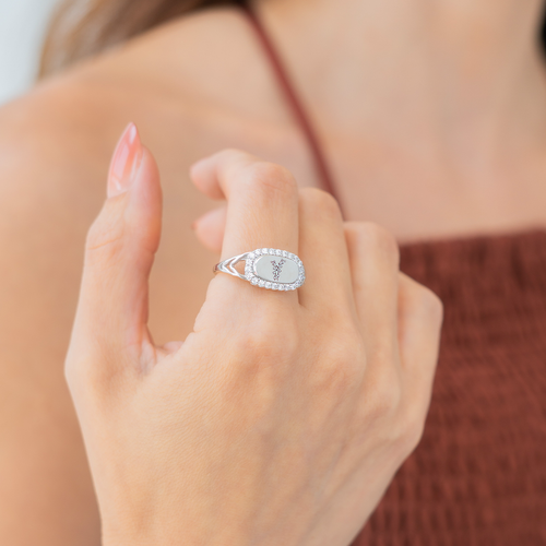 Personalized Birth Flower Bejeweled Ring