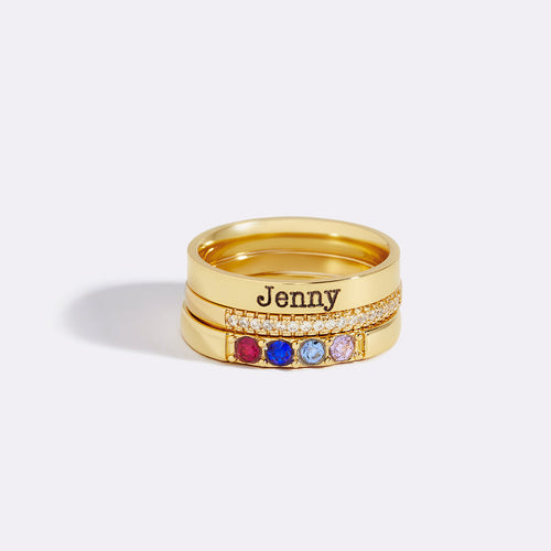 Personalized Name Birthstones Stacking Rings