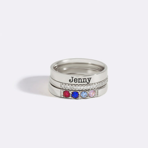 Personalized Name Birthstones Stacking Rings