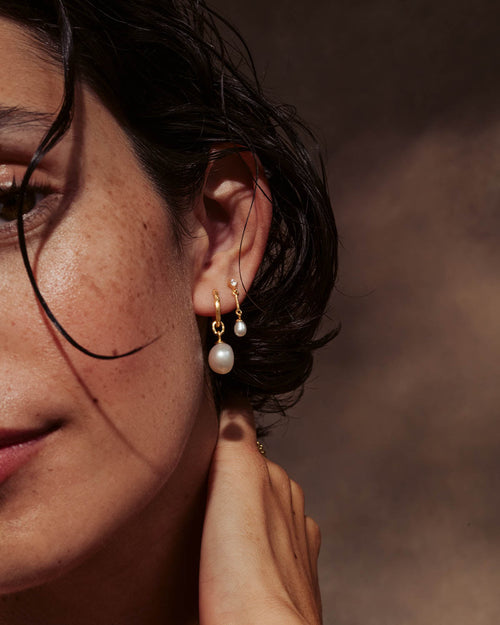 Yellow Gold Vermeil Embrace Stillness Pearl Hoops