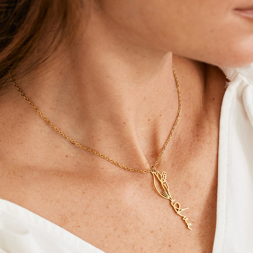 Birth Flower Name Necklace