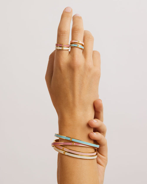 Yellow Gold Vermeil Born to Bloom Enamel Bangle - Rose Quartz