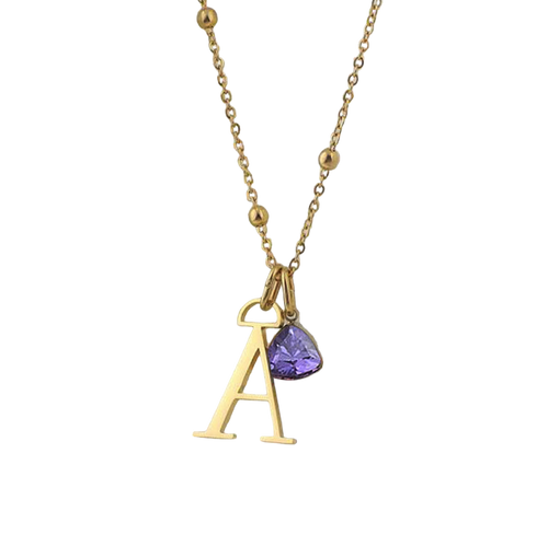 Droplet Birthstone & Initial Necklace