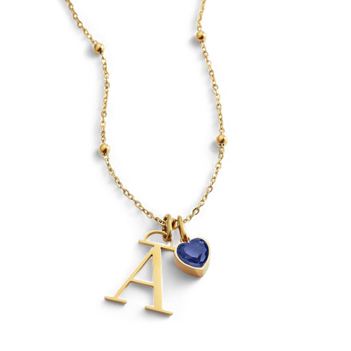 Droplet Birthstone & Initial Necklace