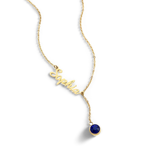 Birthstone Lariat Name Necklace