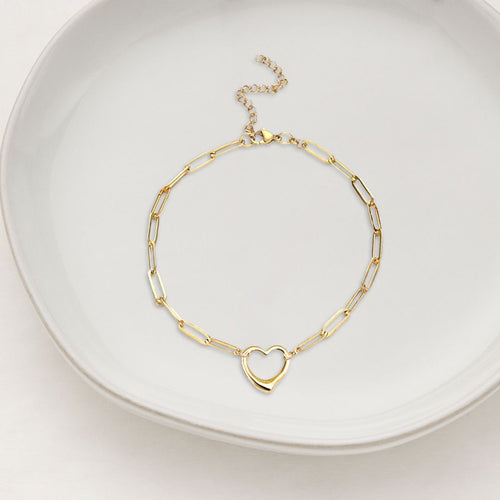 Open Heart Paperclip Chain Bracelet