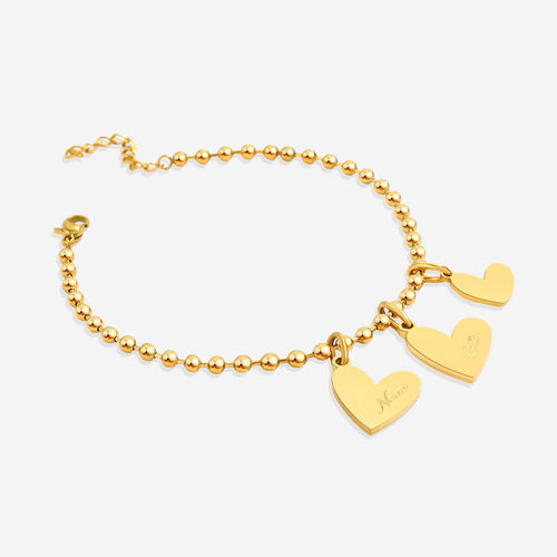 Personalized Beaded Double Heart Charm Bracelet
