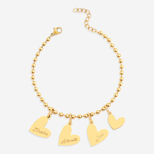Personalized Beaded Double Heart Charm Bracelet