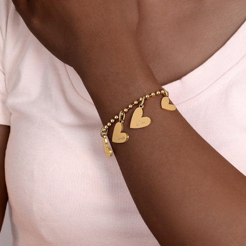 Personalized Beaded Double Heart Charm Bracelet