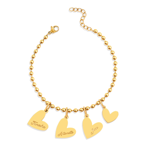Personalized Beaded Double Heart Charm Bracelet