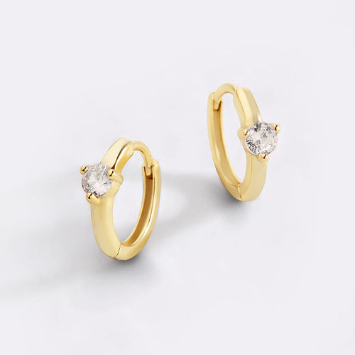 Single Stone Birthstone Huggie Hoop Earrings