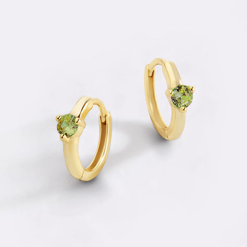 Single Stone Birthstone Huggie Hoop Earrings