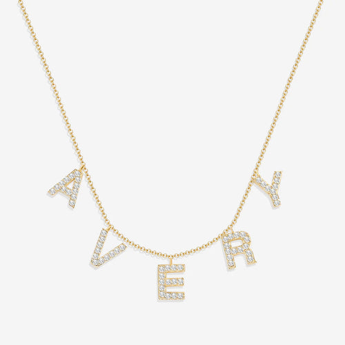 Pave Block Letter Name Necklace
