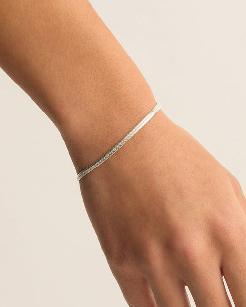 White Gold Vermeil Herringbone Chain Bracelet