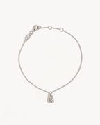 White Gold Vermeil Crystal Lotus Padlock Bracelet