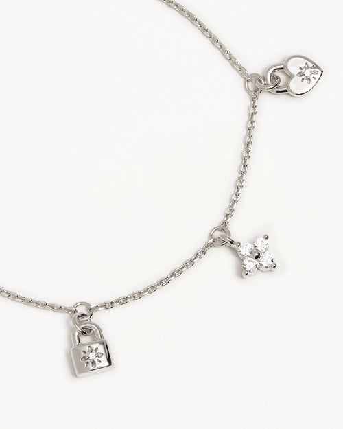 White Gold Vermeil Love Unlocked Charm Bracelet