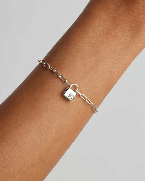 White Gold Vermeil Promise of Us Lotus Padlock Bracelet