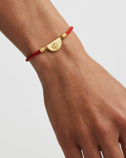 Yellow Gold Vermeil Lotus Red Silk Cord Bracelet