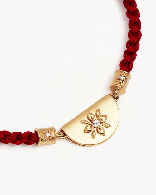 Yellow Gold Vermeil Lotus Red Silk Cord Bracelet
