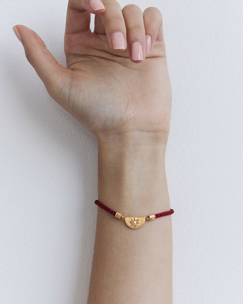 Yellow Gold Vermeil Lotus Red Silk Cord Bracelet