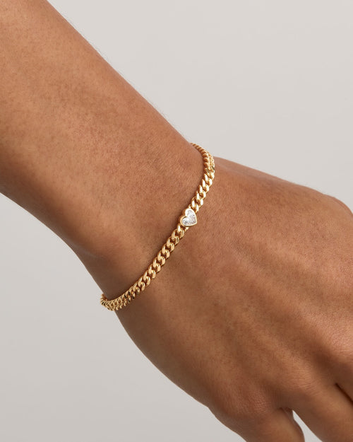 Yellow Gold Vermeil Radiant Heart Engravable Curb Bracelet