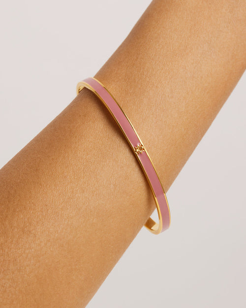 Yellow Gold Vermeil Born to Bloom Enamel Bangle - Pink Clay