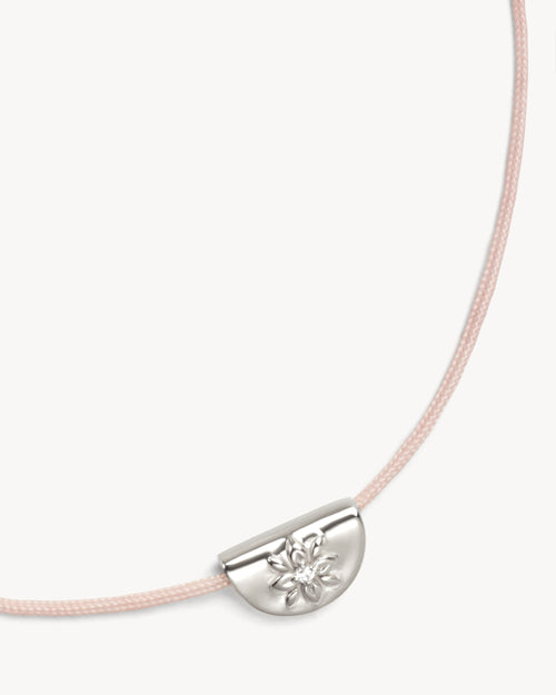 White Gold Vermeil Lotus of Hope Cord Bracelet - Rose Quartz