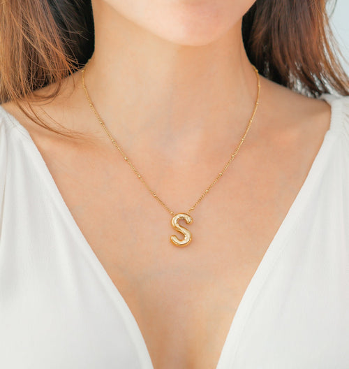Balloon Initial Necklace with Satellite Chain