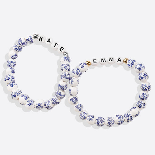 Custom Name Blue Porcelain Floral Beaded Bracelet