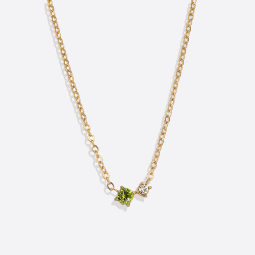 Dainty Birthstone Solitaire Necklace with Diamond Accent