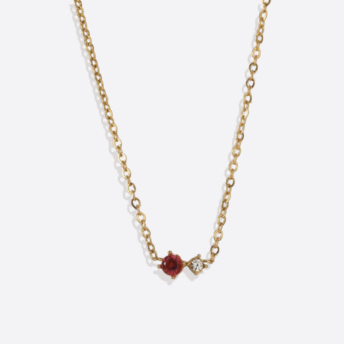 Dainty Birthstone Solitaire Necklace with Diamond Accent