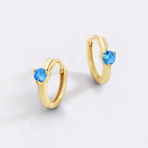 Single Stone Birthstone Huggie Hoop Earrings