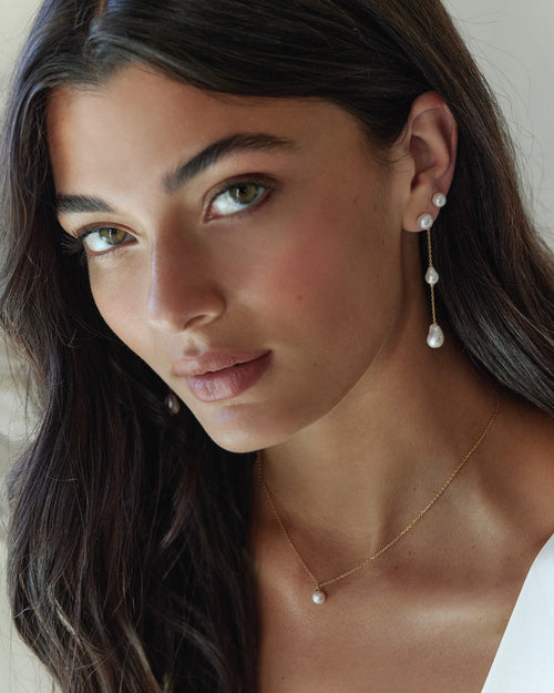 Yellow Gold Vermeil Floating On Air Pearl Stud Earrings - 6mm