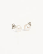 White Gold Vermeil Floating On Air Pearl Stud Earrings - 8mm