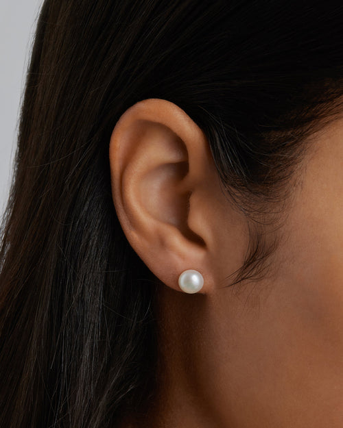 White Gold Vermeil Floating On Air Pearl Stud Earrings - 8mm