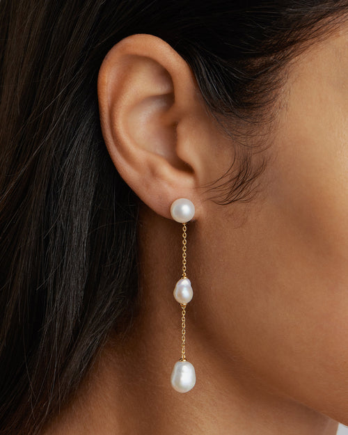 Yellow Gold Vermeil Forever Moments Pearl Chain Earrings