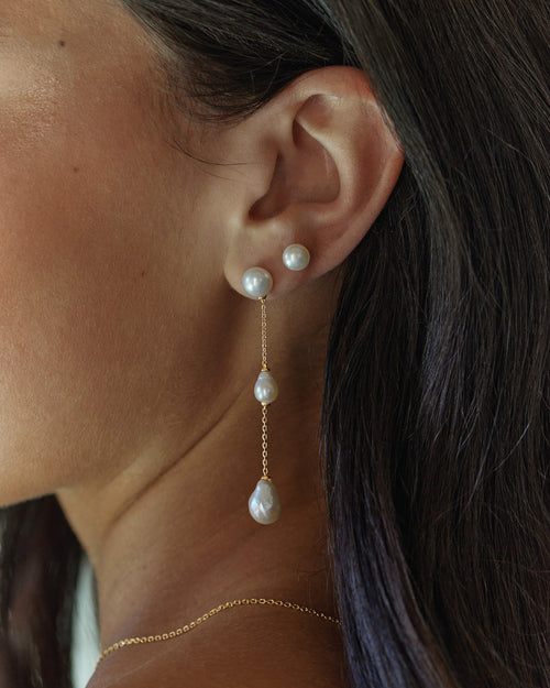 Yellow Gold Vermeil Forever Moments Pearl Chain Earrings