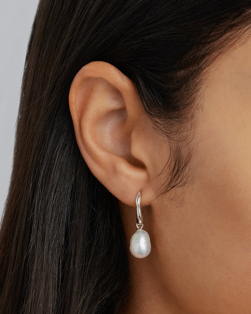 White Gold Vermeil Harmony Pearl Hook Earrings