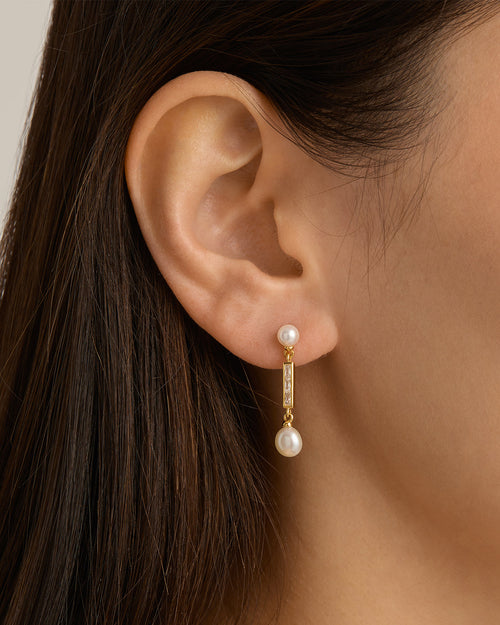 Yellow Gold Vermeil Breathe Pearl Drop Earrings