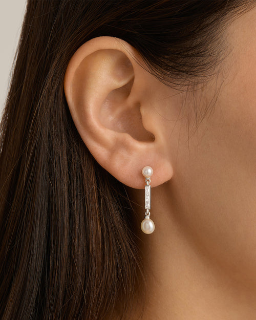 White Gold Vermeil Breathe Pearl Drop Earrings