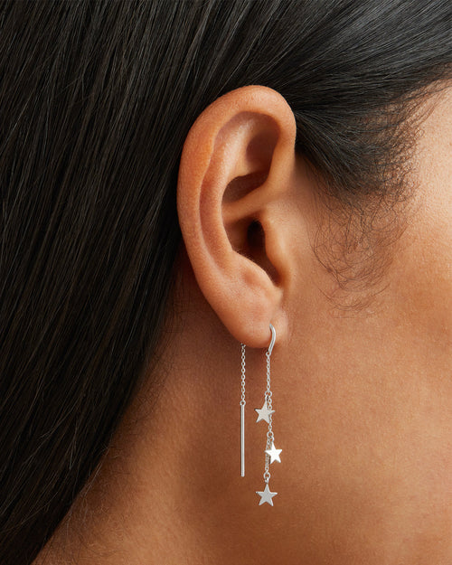 White Gold Vermeil Star Bright Thread Earrings