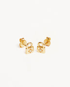 Yellow Gold Vermeil Crystal Lotus Padlock Stud Earrings