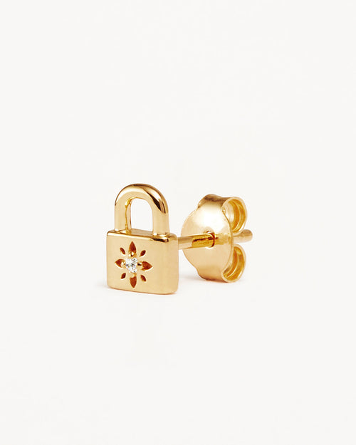 Yellow Gold Vermeil Crystal Lotus Padlock Stud Earrings